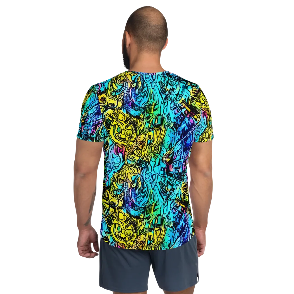 Cyan Frenzy on Men's Athletic T-Shirt — Back