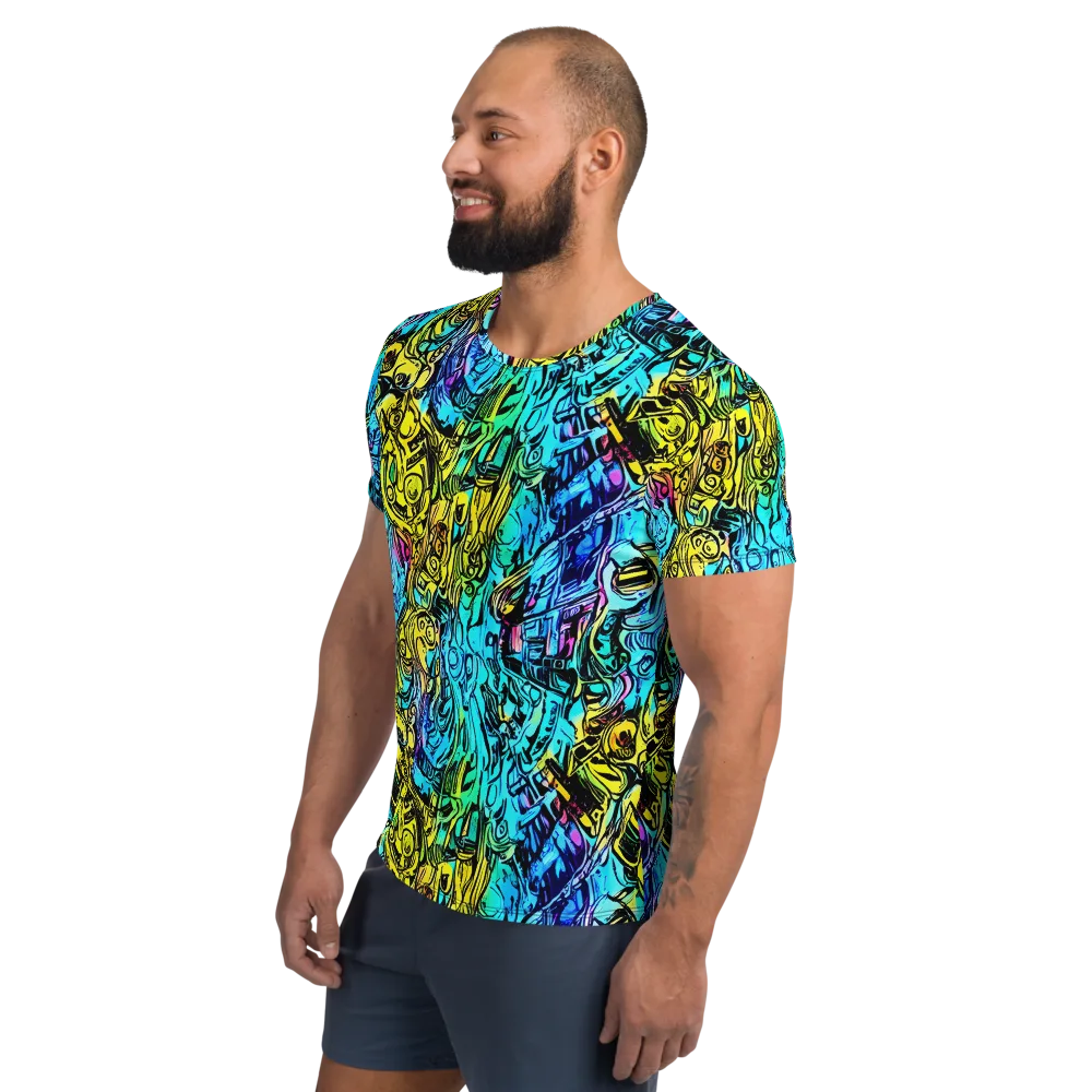 Cyan Frenzy on Men's Athletic T-Shirt — Left