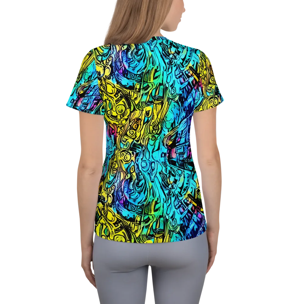 Cyan Frenzy on Women's Athletic T-Shirt — Back