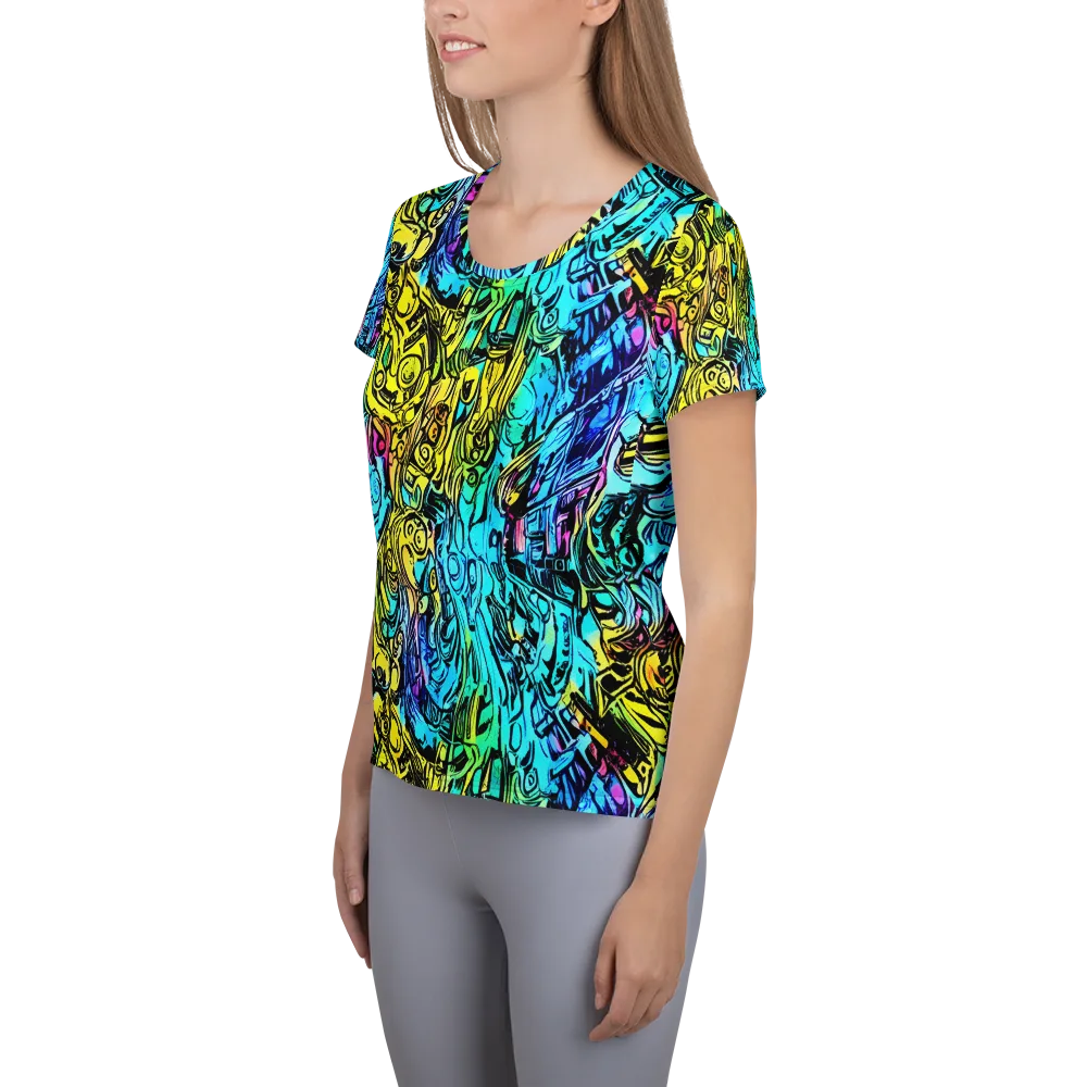 Cyan Frenzy on Women's Athletic T-Shirt — Left