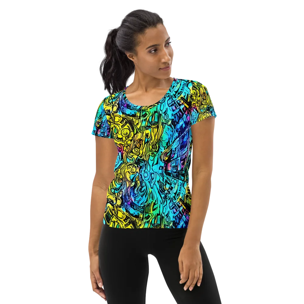 Cyan Frenzy on Women's Athletic T-Shirt — Front