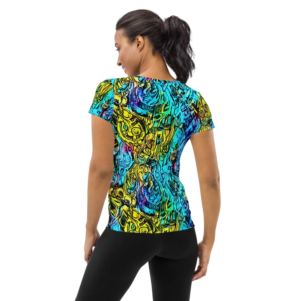 Cyan Frenzy on Women's Athletic T-Shirt — Back