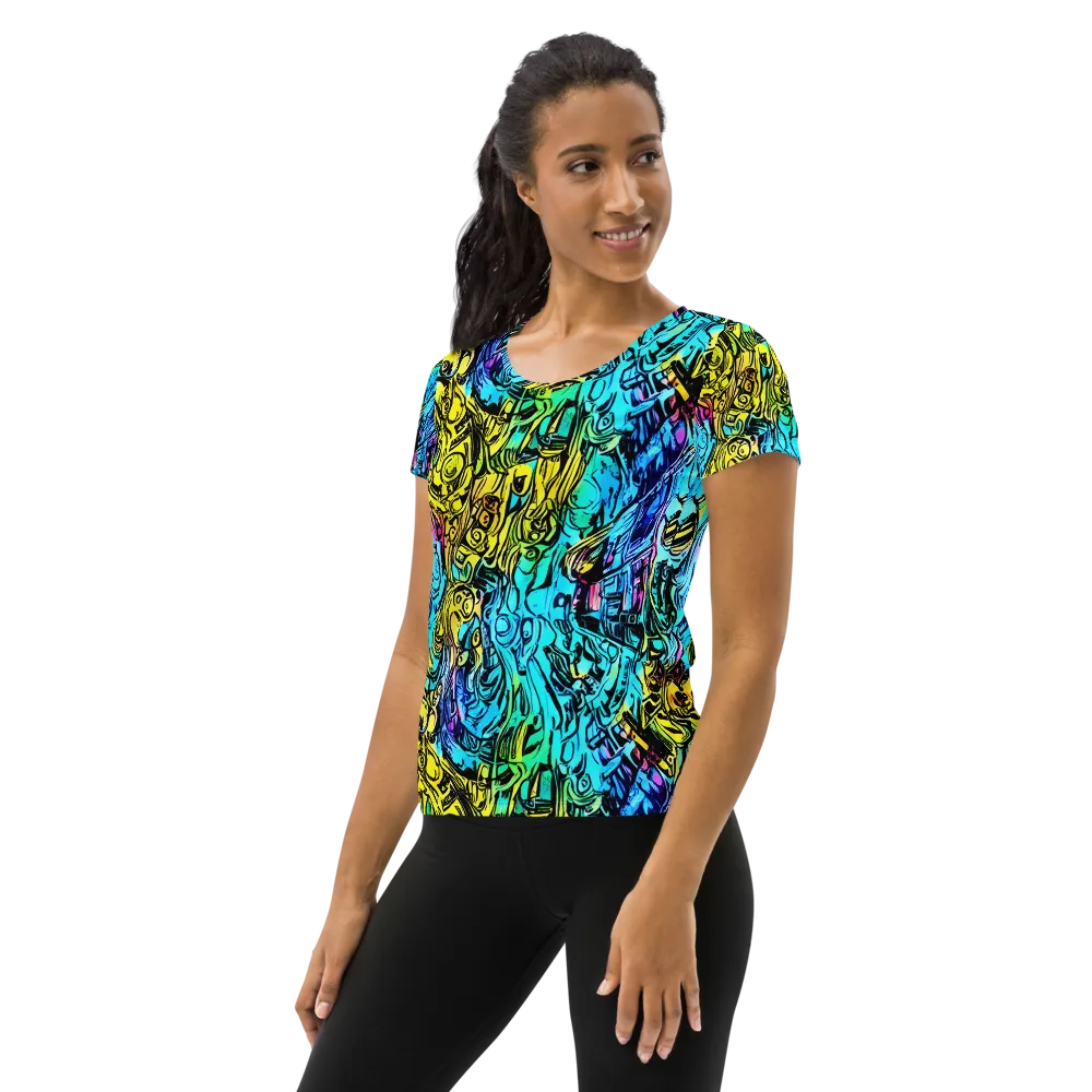 Cyan Frenzy on Women's Athletic T-Shirt — Left