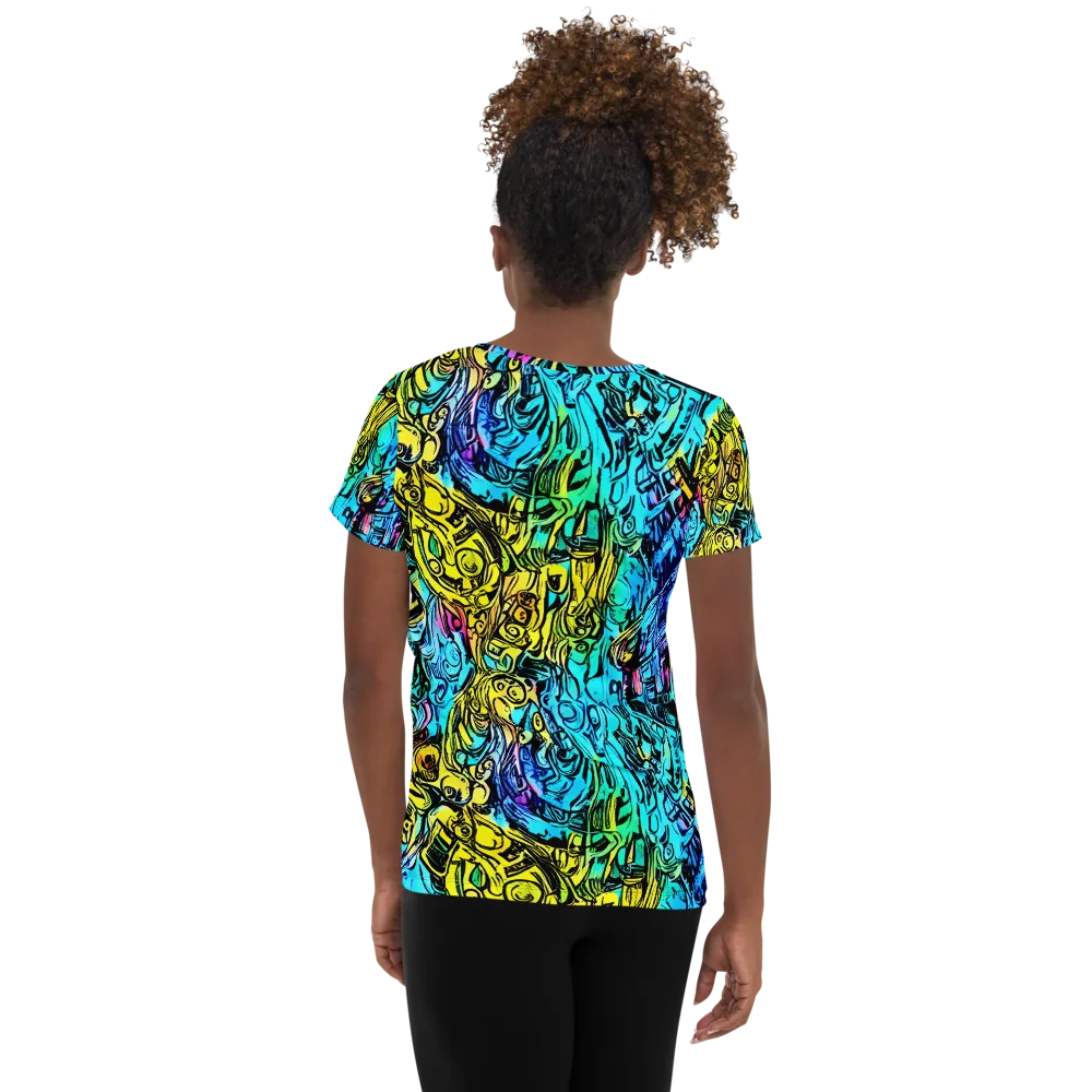 Cyan Frenzy on Women's Athletic T-Shirt — Back