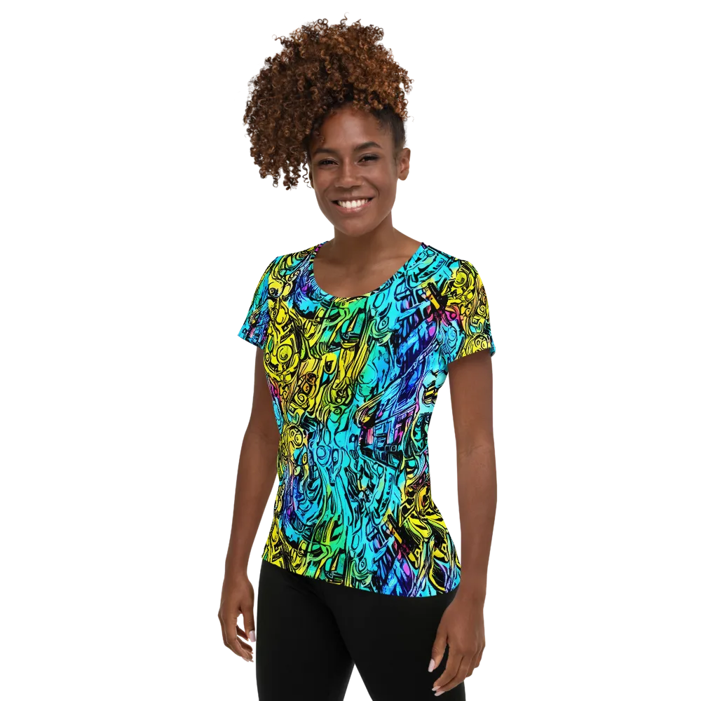 Cyan Frenzy on Women's Athletic T-Shirt — Left
