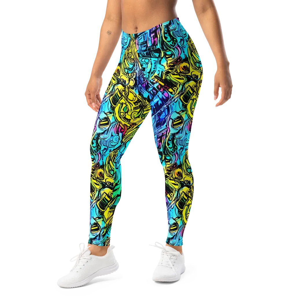 Cyan Frenzy on Leggings — Left Front