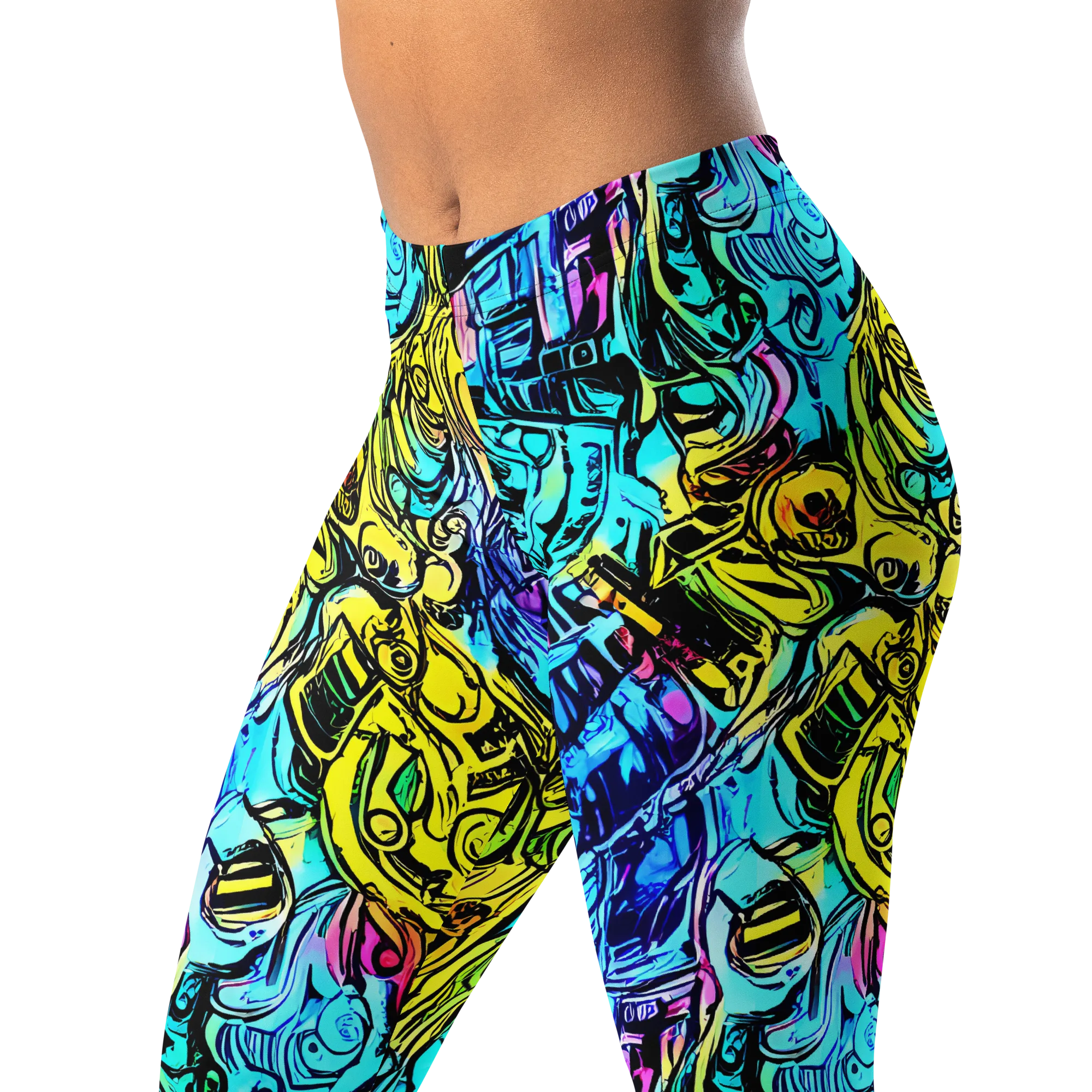 Cyan Frenzy on Leggings — Left Front