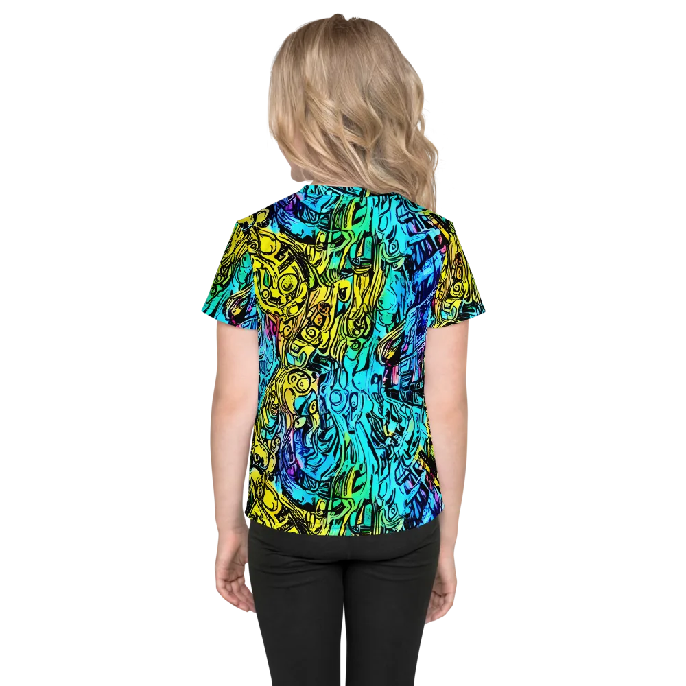 Cyan Frenzy on Kids Crew Neck T-Shirt — Back