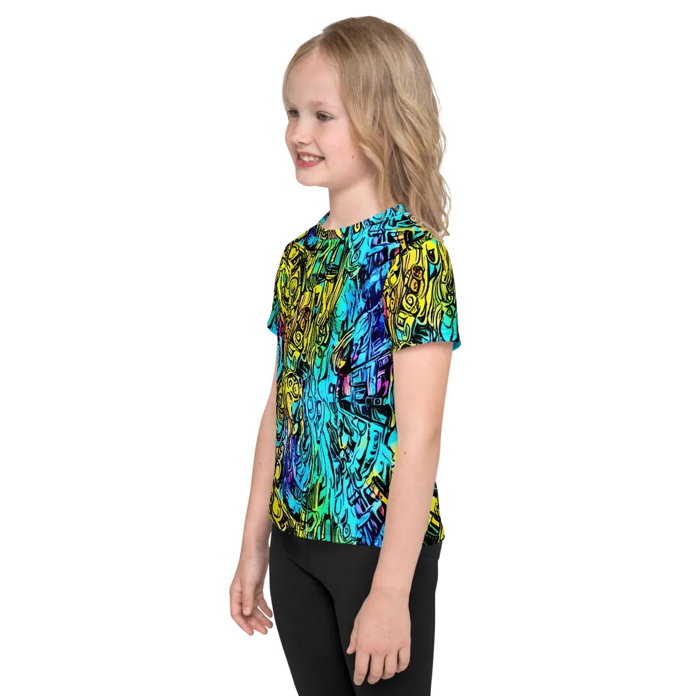 Cyan Frenzy on Kids Crew Neck T-Shirt — Left
