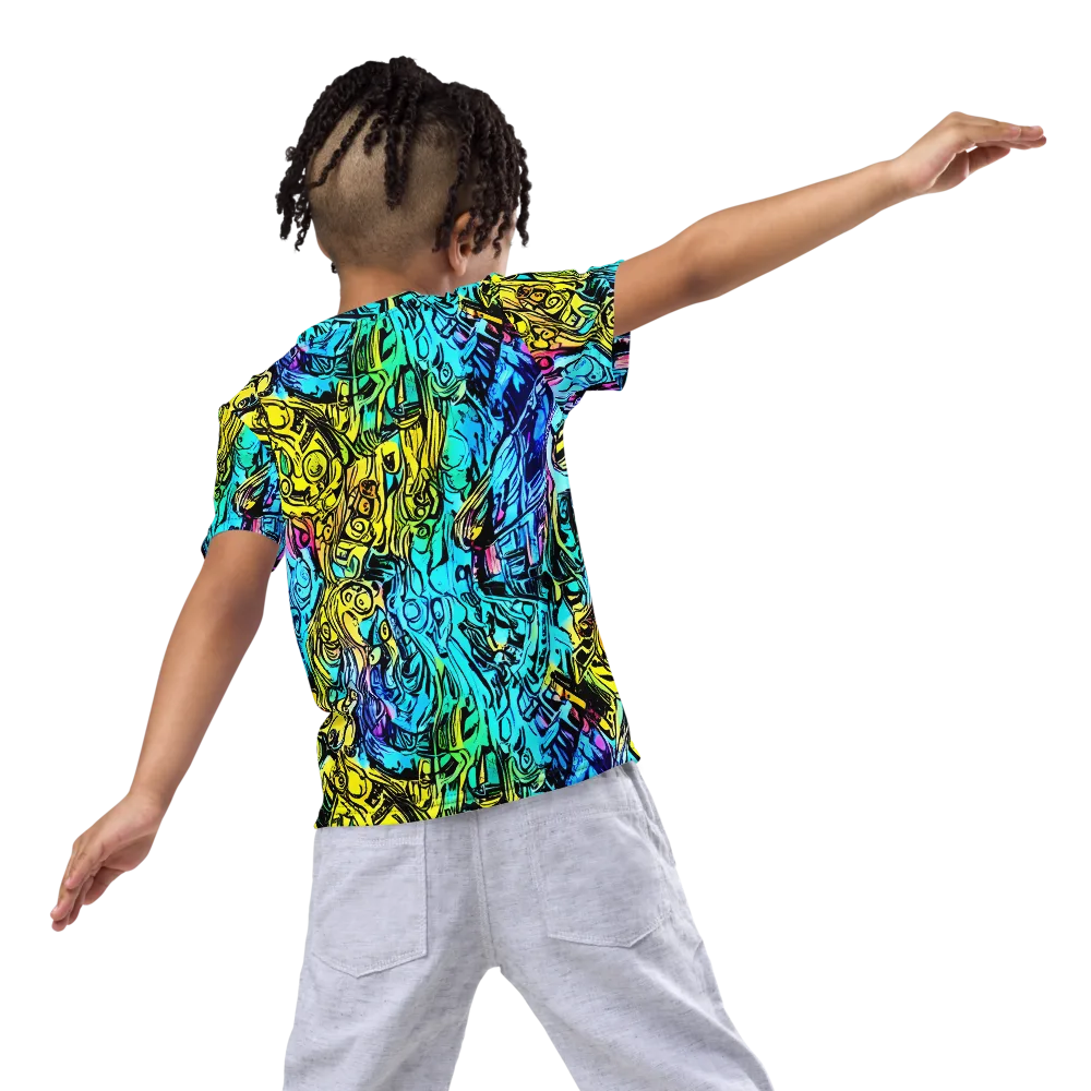 Cyan Frenzy on Kids Crew Neck T-Shirt — Back