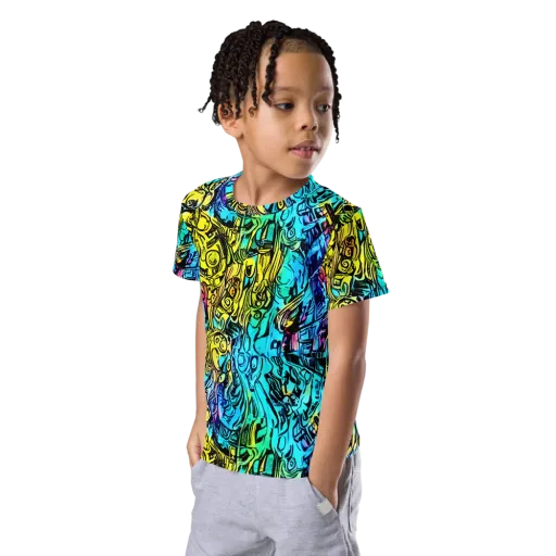 Cyan Frenzy on a Kids Crew Neck T-Shirt