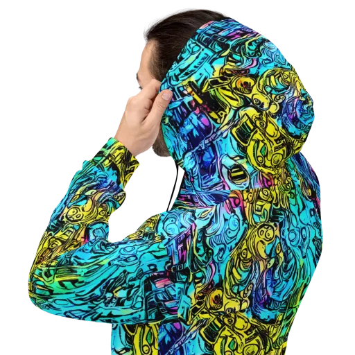 Cyan Frenzy on a Hoodie