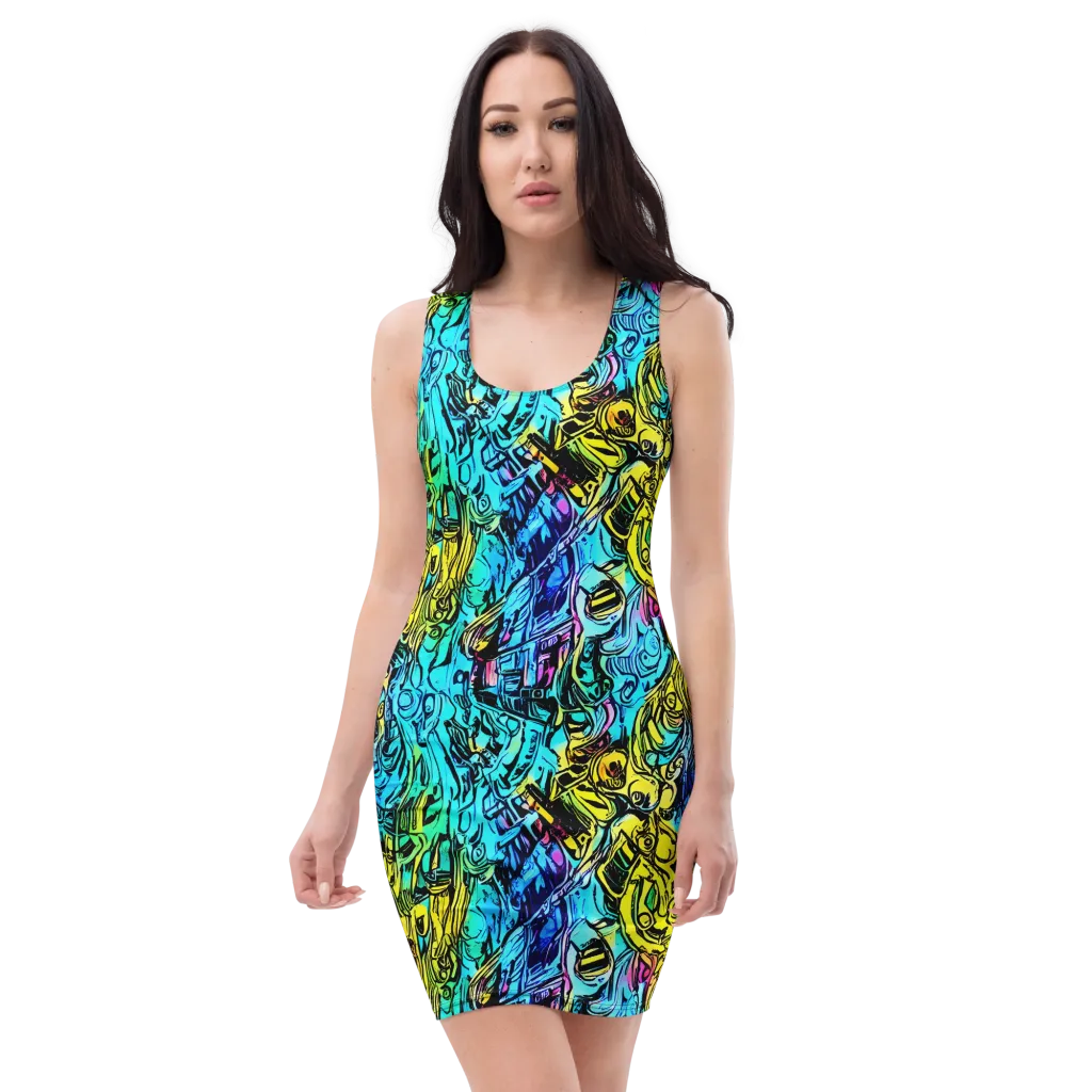Cyan Frenzy on Bodycon Dress — Front