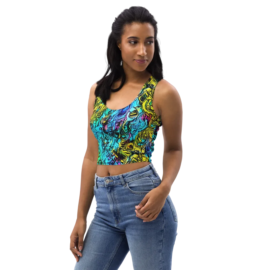 Cyan Frenzy on Crop Top — Left Front