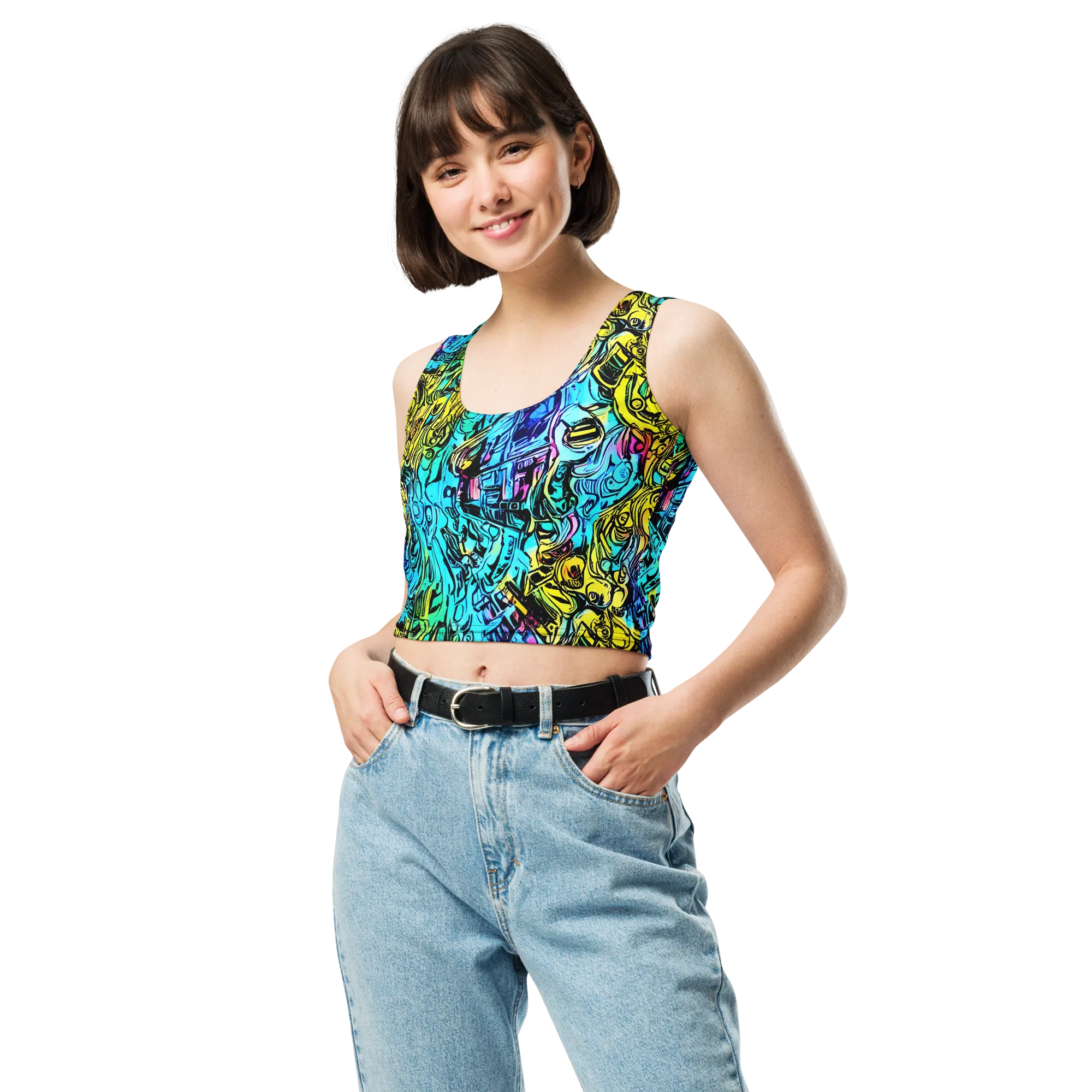 Cyan Frenzy on Crop Top — Front