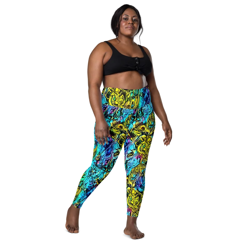 Cyan Frenzy on Leggings with Pockets — Front