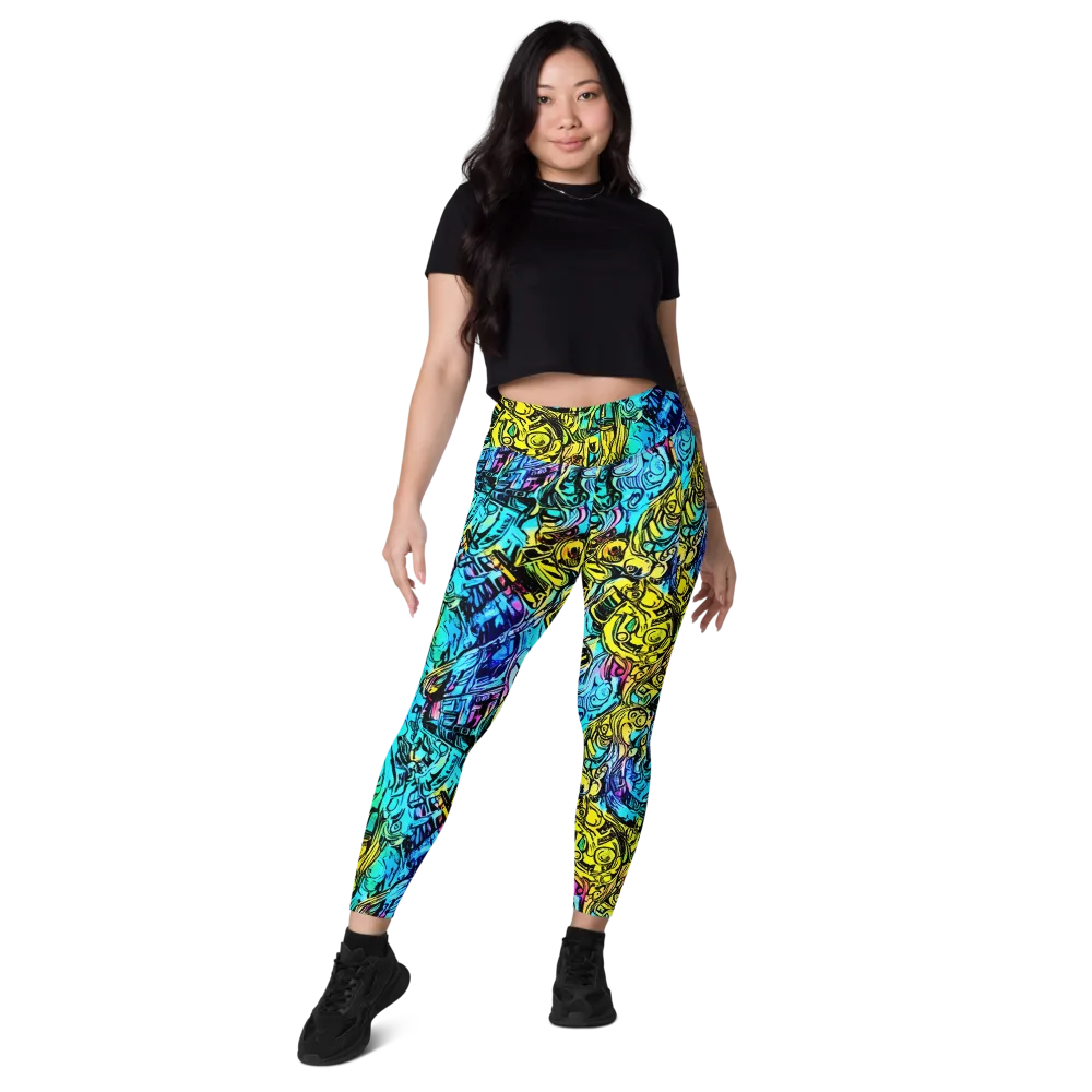 Cyan Frenzy on Leggings with Pockets — Front