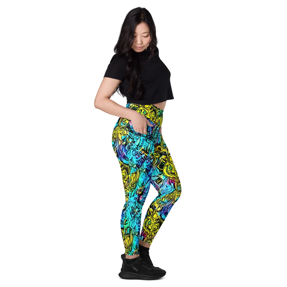 Cyan Frenzy on Leggings with Pockets — Right