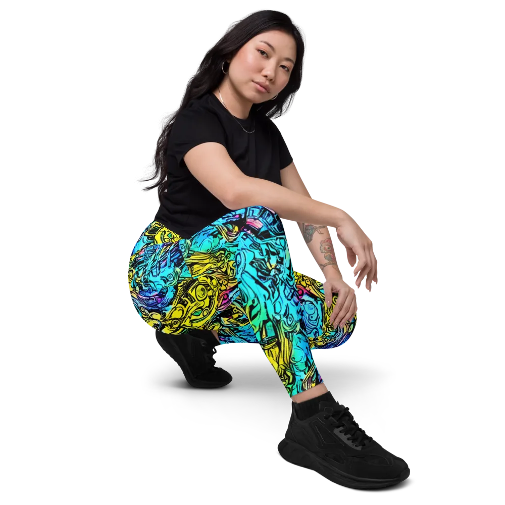 Cyan Frenzy on Leggings with Pockets — Right Front
