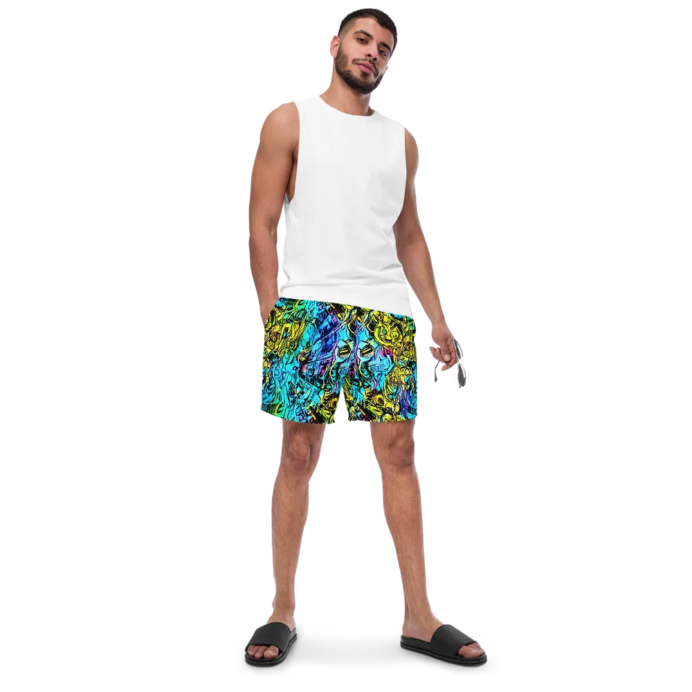 Cyan Frenzy on Swim Trunks — Front