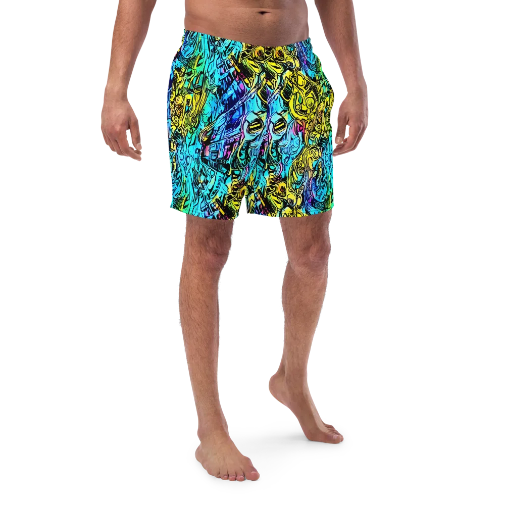 Cyan Frenzy on Swim Trunks — Front