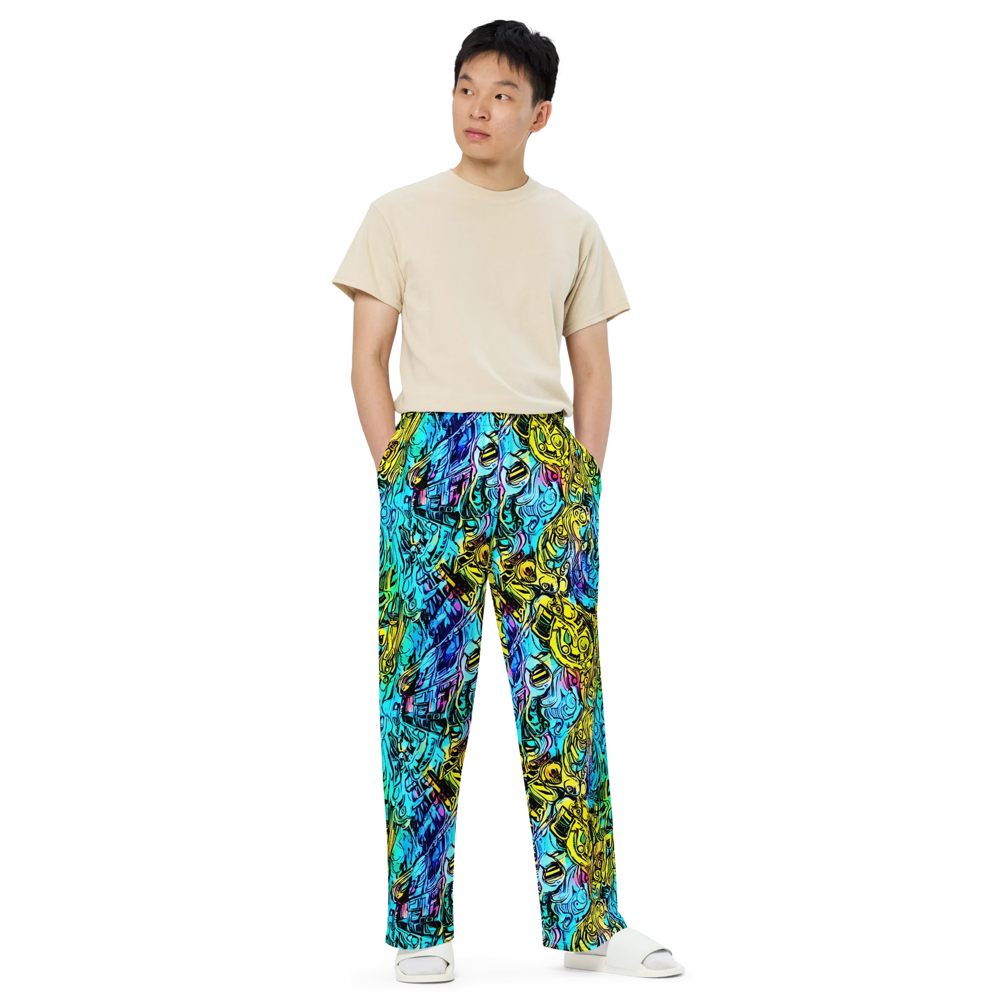 Cyan Frenzy on Wide-Leg Pants — Front