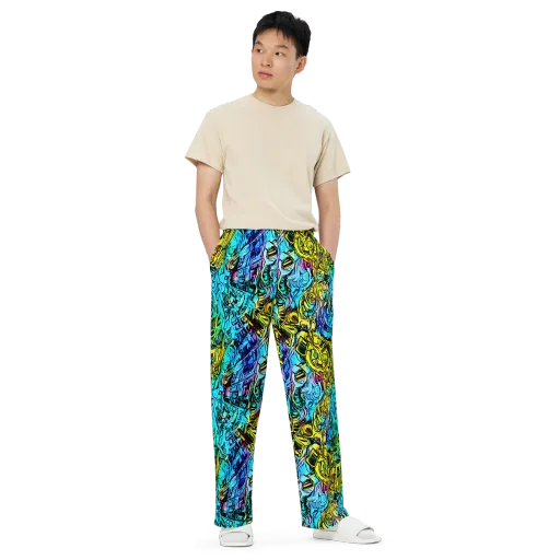 Cyan Frenzy on a Wide-Leg Pants
