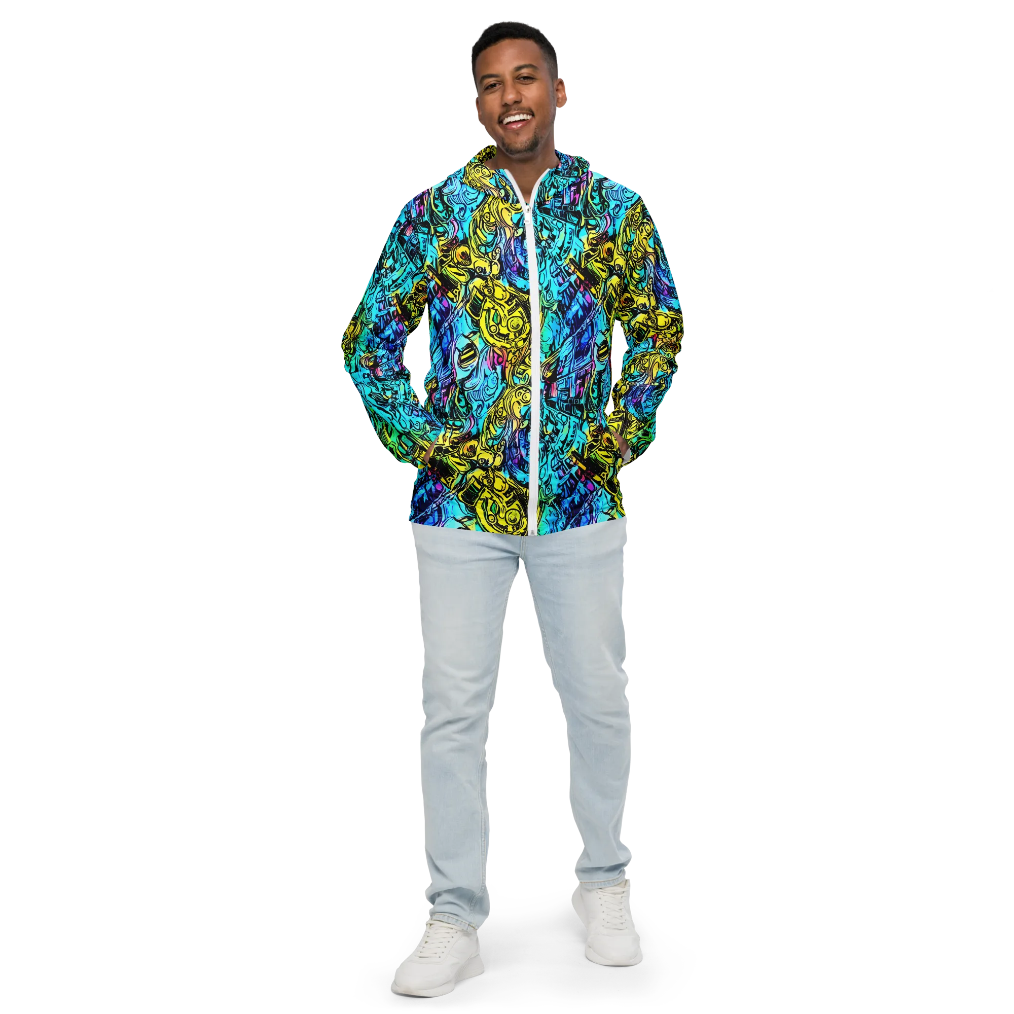 Cyan Frenzy on Men's Windbreaker — Front