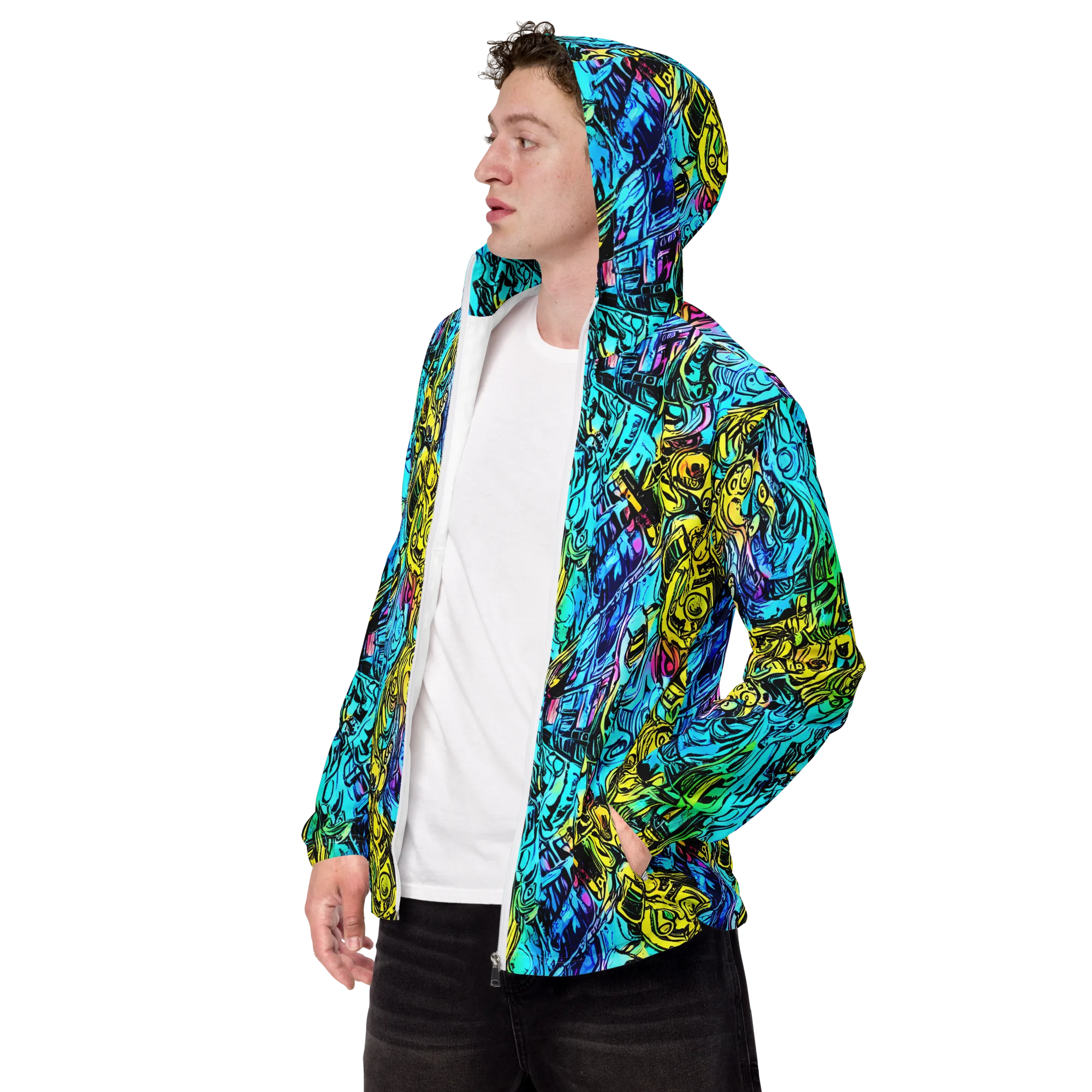 Cyan Frenzy on Men's Windbreaker — Left Front