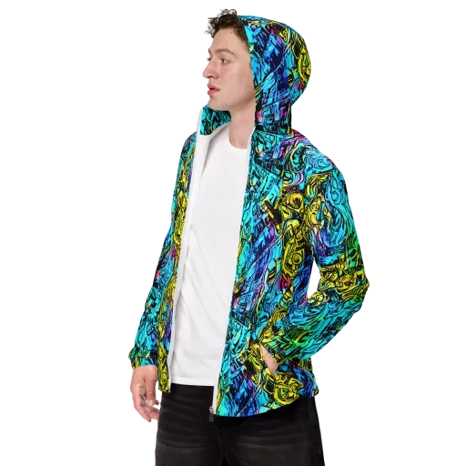 Cyan Frenzy on a Men's Windbreaker
