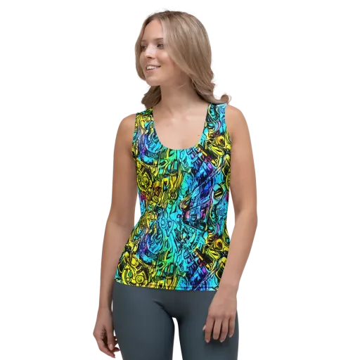 Cyan Frenzy on a Women's Tank Top