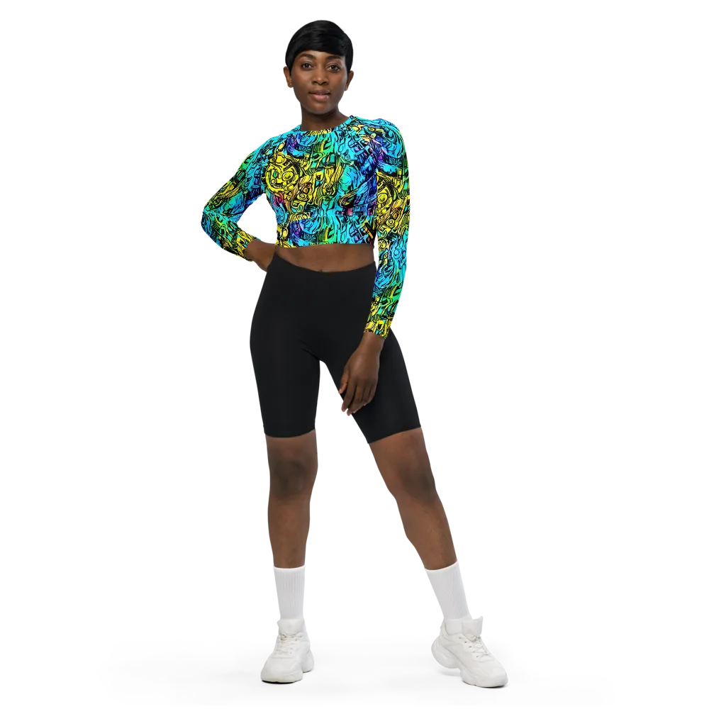 Cyan Frenzy on Long Sleeve Crop Top — Front