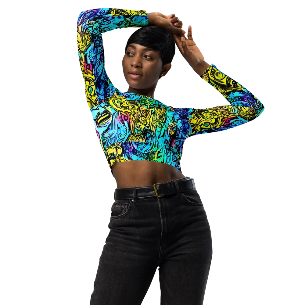 Cyan Frenzy on Long Sleeve Crop Top — Front