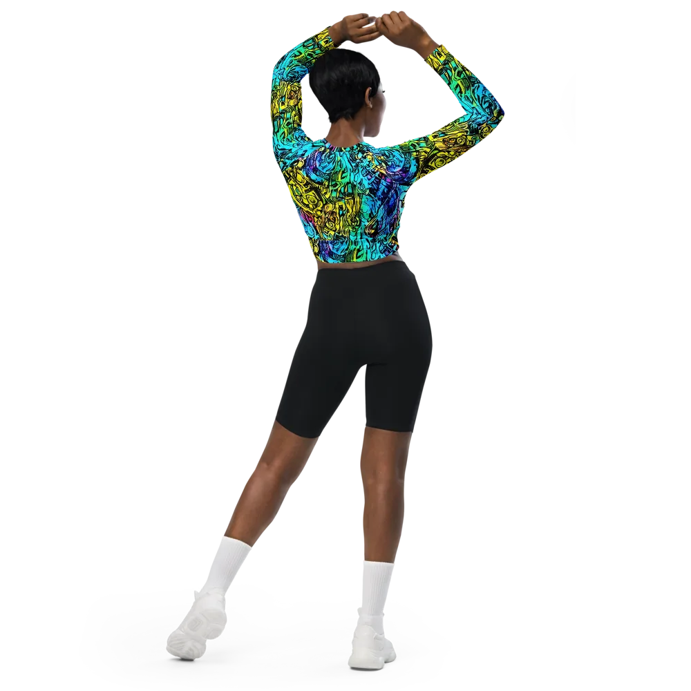 Cyan Frenzy on Long Sleeve Crop Top — Back