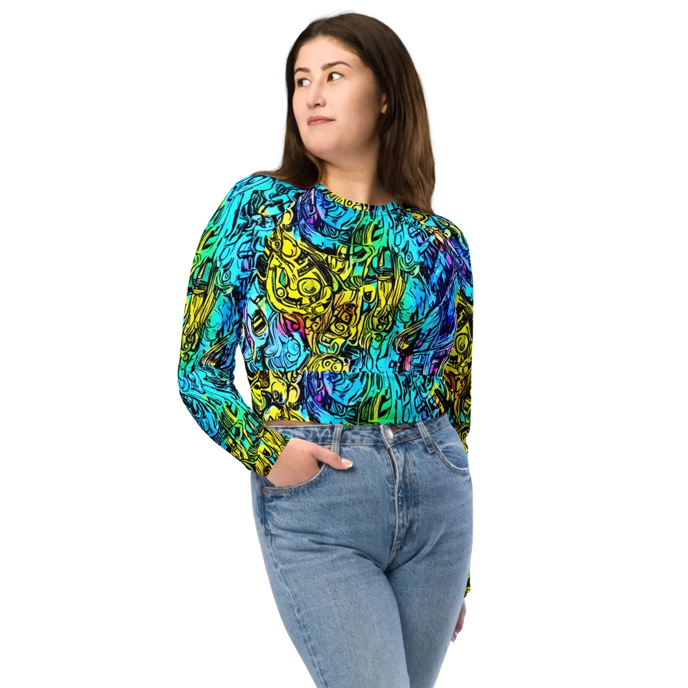 Cyan Frenzy on Long Sleeve Crop Top — Front