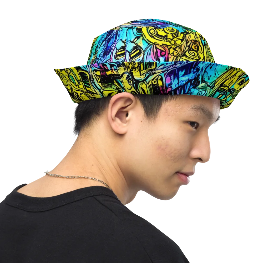 Cyan Frenzy on Reversible Bucket Hat — Right Outside