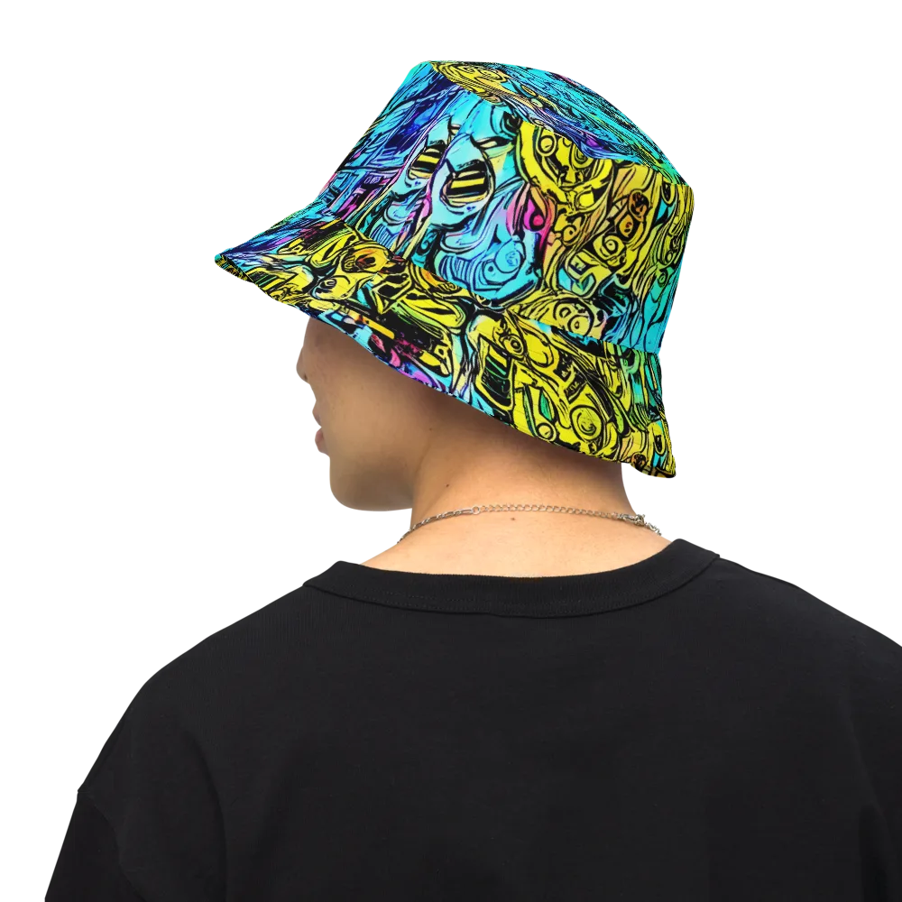 Cyan Frenzy on Reversible Bucket Hat — Back Inside