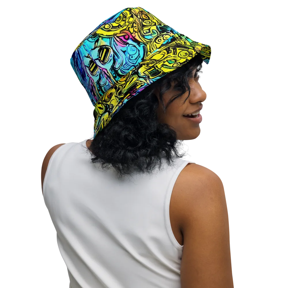 Cyan Frenzy on Reversible Bucket Hat — Right Outside