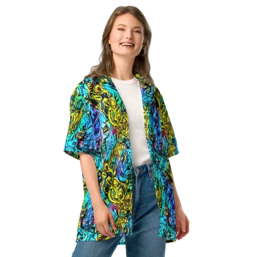 Cyan Frenzy on a Button Shirt