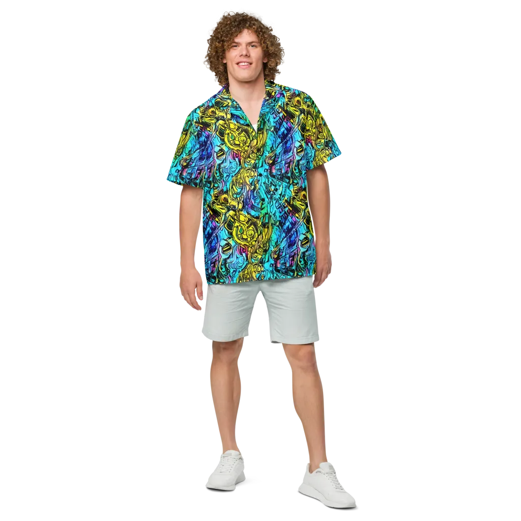 Cyan Frenzy on Button Shirt — Front