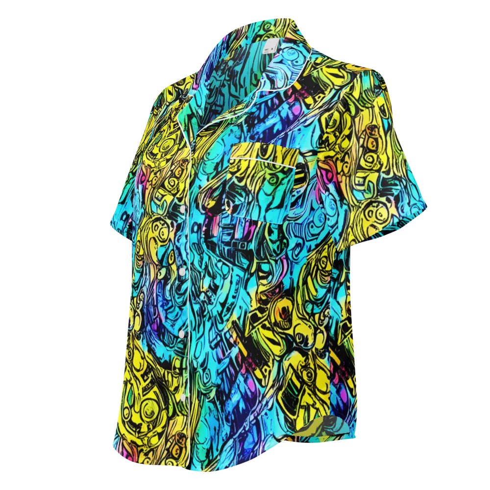 Cyan Frenzy on Women's Short Sleeve Pajama Top — Left Front