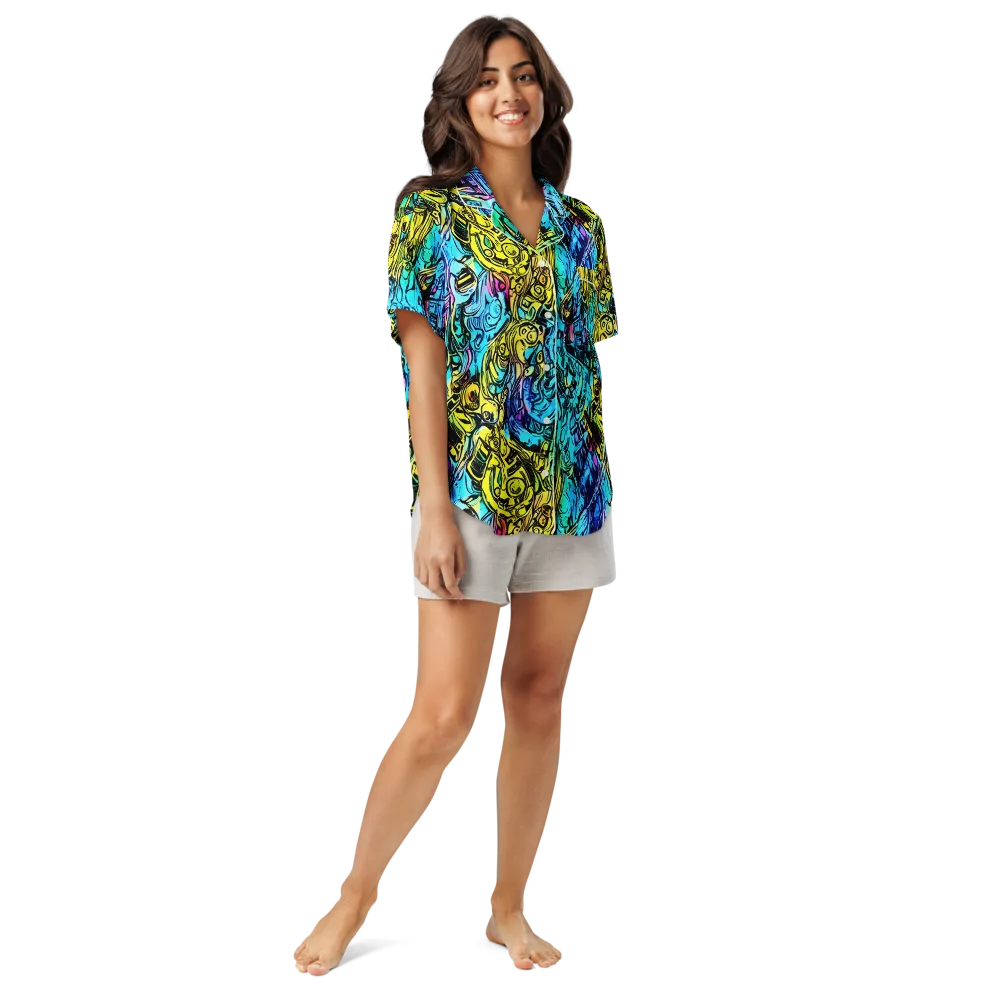 Cyan Frenzy on Women's Short Sleeve Pajama Top — Front