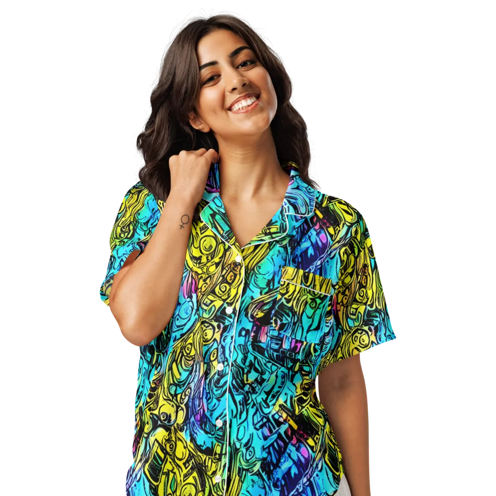 Cyan Frenzy on Women's Short Sleeve Pajama Top — Front