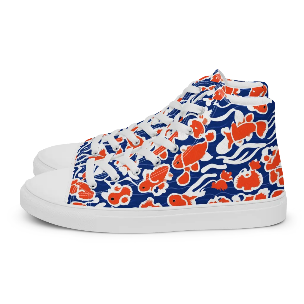 Crimson Current on Men's High Top Canvas Shoes — Left