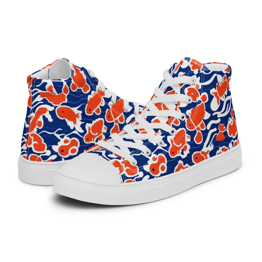 Crimson Current on Men's High Top Canvas Shoes — Left