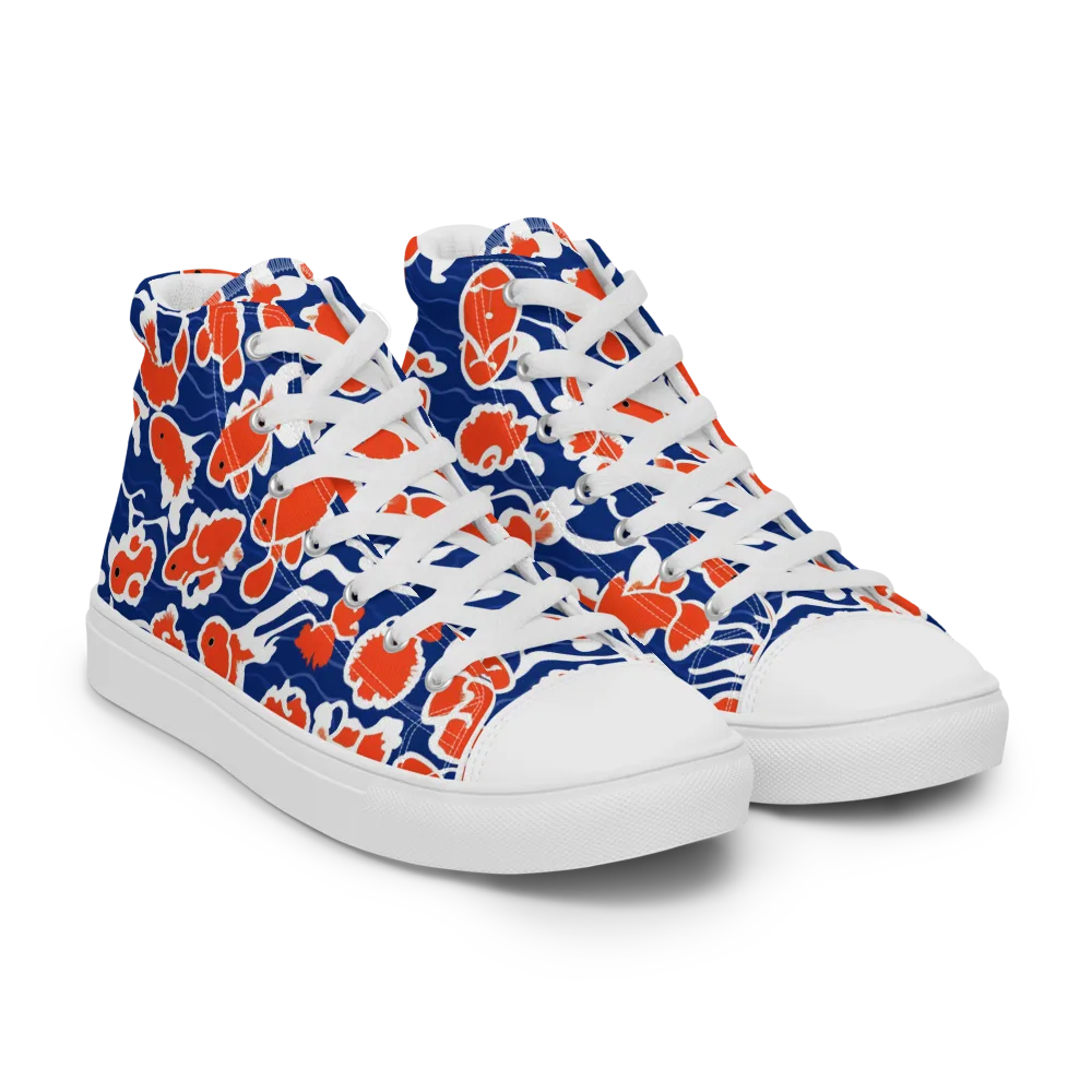 Crimson Current on Women's High Top Canvas Shoes — Right Front