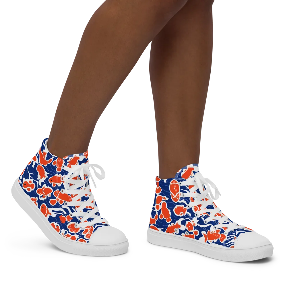 Crimson Current on Women's High Top Canvas Shoes — Right
