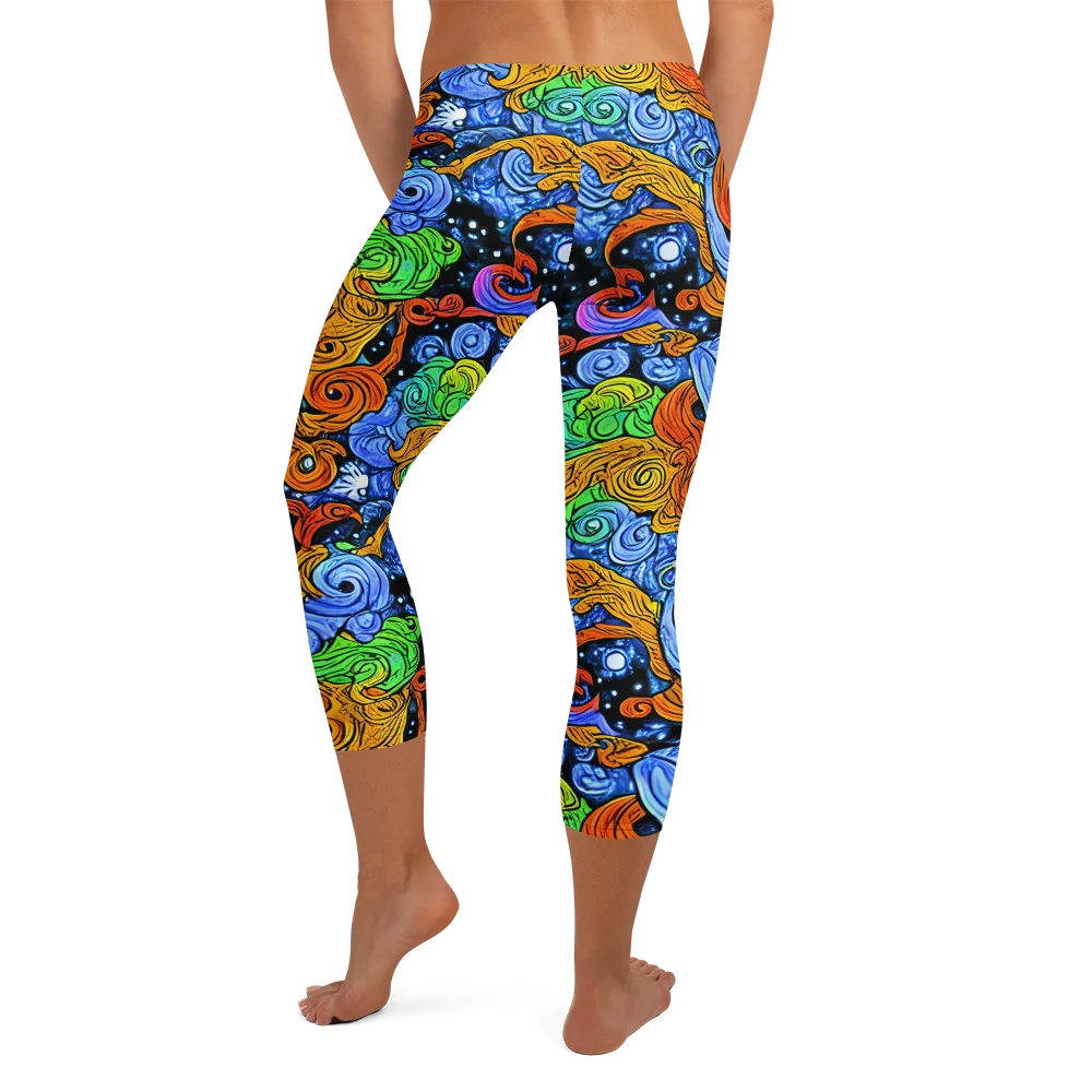 Blue Flame Orbit on Capri Leggings — Back