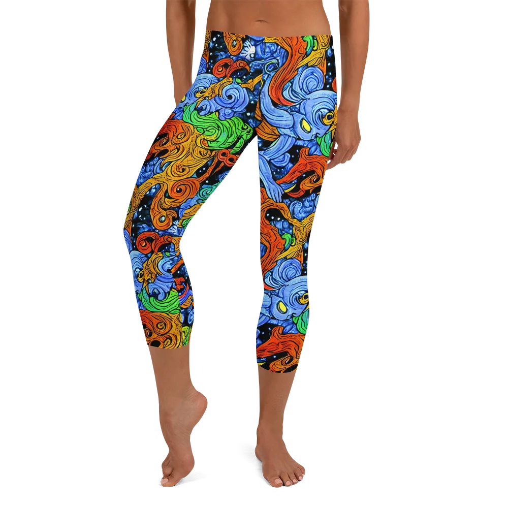 Blue Flame Orbit on Capri Leggings — Front