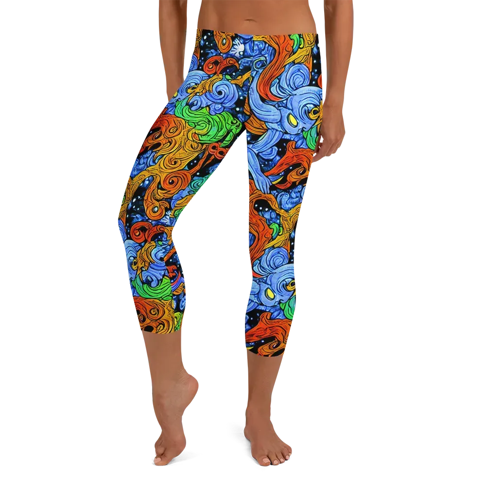 Blue Flame Orbit on Capri Leggings — Front